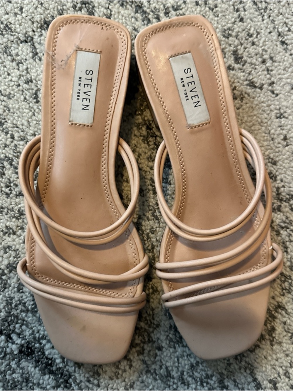 STEVEN New York Nude Multi-Strap Slide Heels